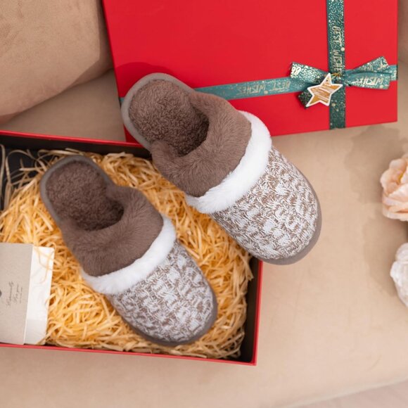 Women's Brown-White Cozy Comfy Memory Foam Slippers Slip-On Indoor House Shoes - Picture 5 of 6